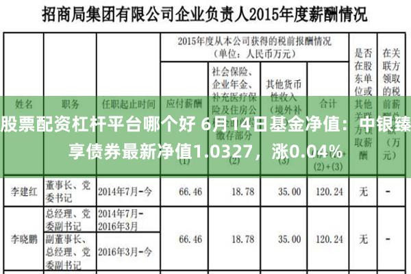 股票配资杠杆平台哪个好 6月14日基金净值：中银臻享债券最新净值1.0327，涨0.04%